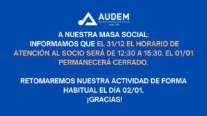 Horarios 31/12 – 01/01